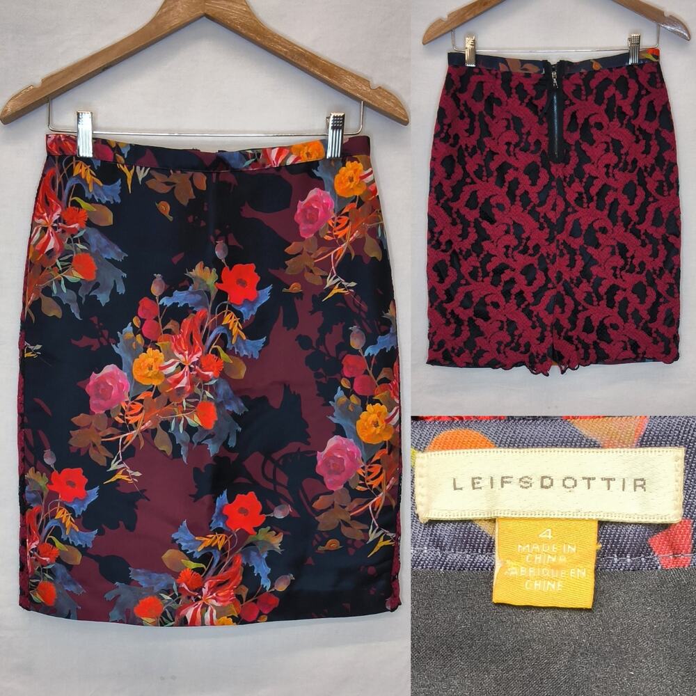 Leifsdottir Anthropologie Floral Pencil Skirt Women's 4 Knee Length Navy #W5621